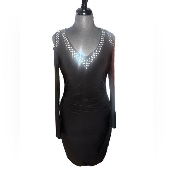 Cachè Black Cold Shoulder Bedazzled Dress - Picture 2 of 4